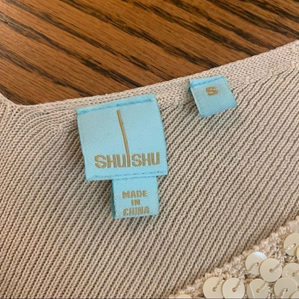 ShuShu Cream Ivory Sequin Paillette Silk Tank Top 75% Silk Knit Size Small - Picture 11 of 16